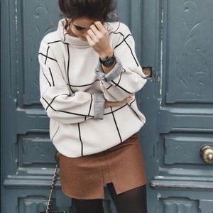 Grid Turtleneck Sweater, Beige And Black